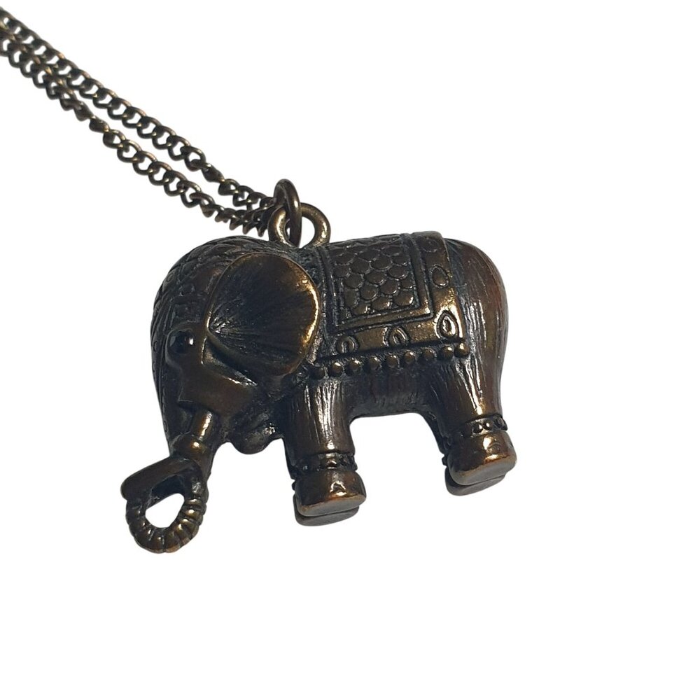Vintage Brass Tone Elephant Pendant Necklace Lobster Claw Clasp Chain Jewelry